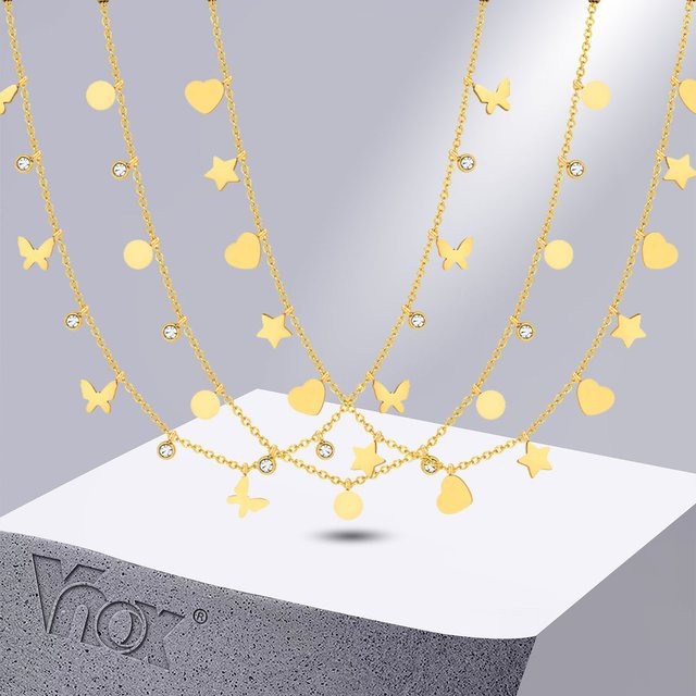 Vnox Choker Halskette, Edelstahl, Gold, Damen, Herz Sterne Schmetterling - Bild 1
