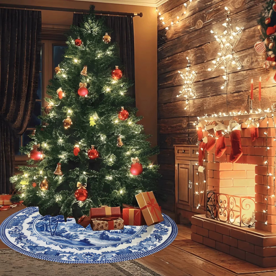 Blaues Weihnachtsbaumkleid von VIKAMA mit floralem Design - Bild 2