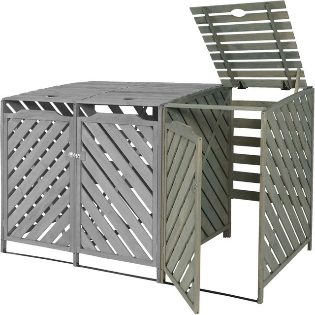 Proregal Mülltonnenverkleidung Erweiterung aus Tannenholz, Grau, H x B x T: 120 x 68 x 98 cm - Bild 1