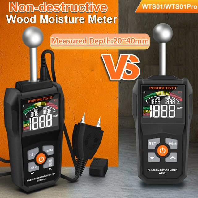 POROMETISTO Digitales Holzfeuchtemessgerät WTS01/WTS01Pro mit LCD-Display und zerstörungsfreier Messfunktion für die Holzbearbeitung - Bild 1