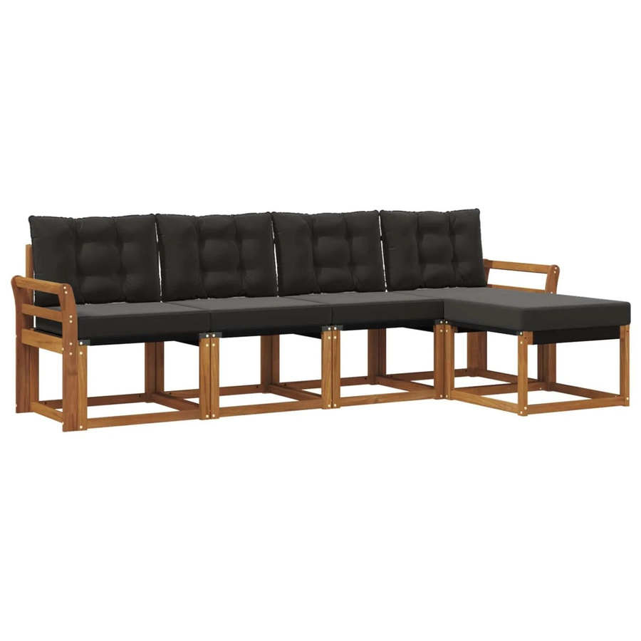 vidaXL Outdoor-Sofagarnitur 5-tlg. aus Akazienholz und Textilene in Natur und Schwarz mit Kissen - Bild 2