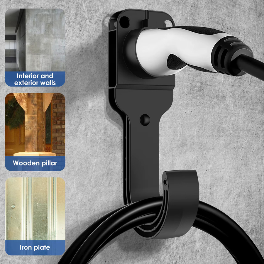 Willkey Typ 2 Ladekabelhalter in Schwarz als Wandhalterung für Elektrofahrzeuge und EV-Ladegeräte mit Haken zur Organisation deiner Wandbox und Ladekabel - Bild 3