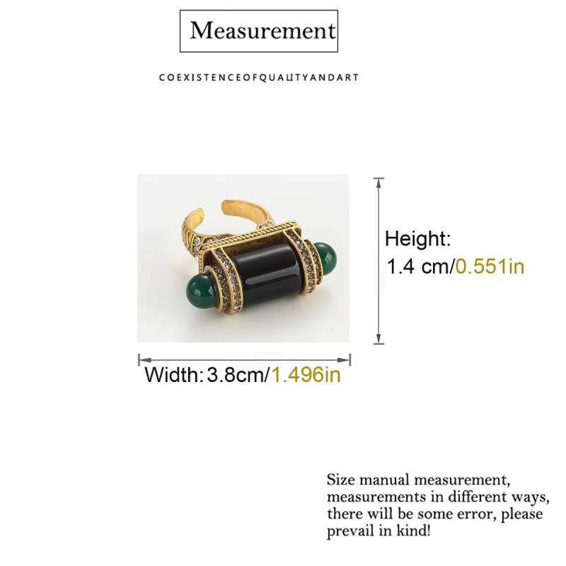 Icareu Ring, schwarzer Achat, grüner Naturstein, goldfarben, Damen - Bild 2