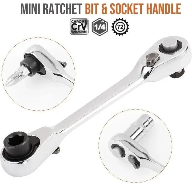 2-in-1 Mini 1/4 Zoll Ratschenschlüssel und Sechskant-Schraubendreher Set in Silber - Bild 1
