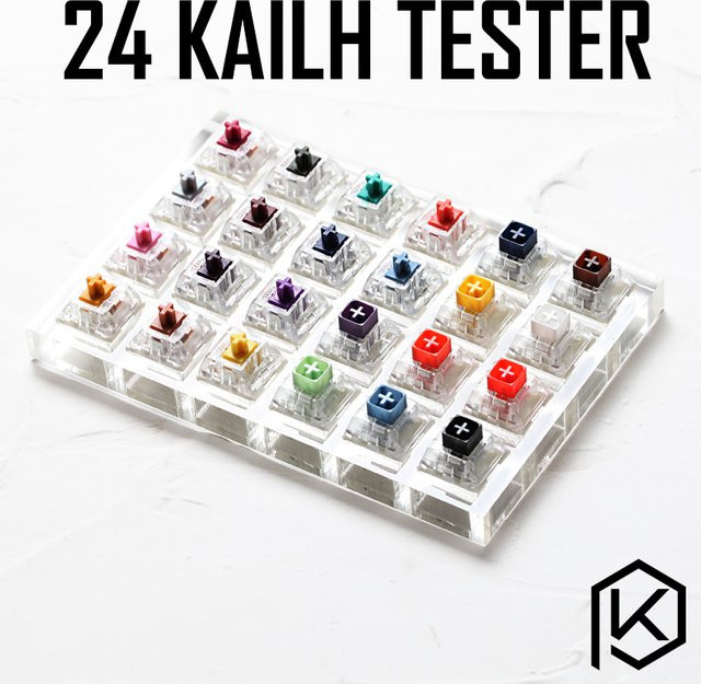 Kailh Box Heavy Pro 24-Schalter-Tester mit Acrylbasis und leeren Tastenkappen in Lila, Orange und Gelbgold - Bild 1