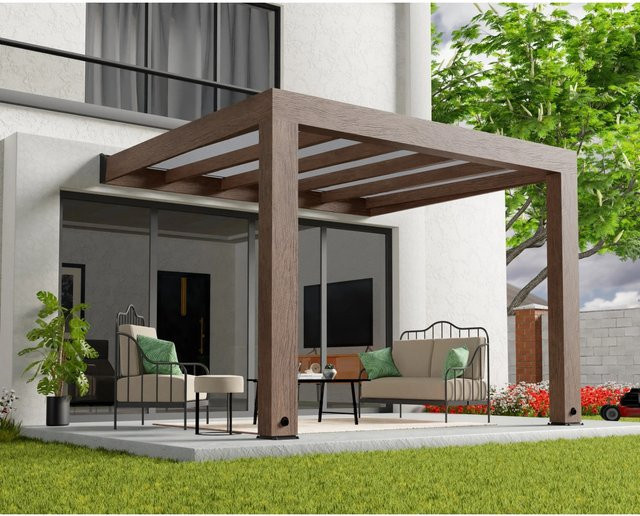 Palram Canopia Terrassenüberdachung Helsinki aus Polycarbonat in Braun mit integrierten Dachrinnen und Heat Block Technology, B: 340 cm, T: 294 cm - Bild 1