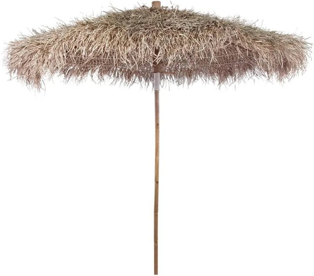 furnicato Bambus-Sonnenschirm mit Bananenblatt-Dach in Braun und Beige, Durchmesser: 270 cm - Bild 1