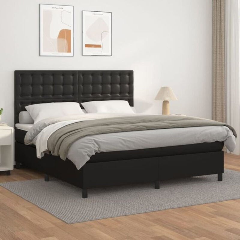 Vidaxl Boxspringbett mit Matratze in Schwarz aus Kunstleder B/T/H: 180 x 200 x 118 cm - Bild 1