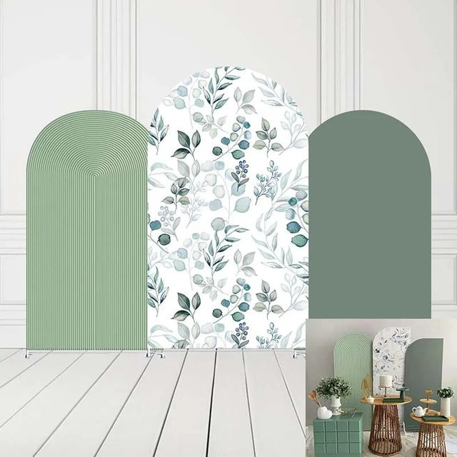 VIKAMA Stoff-Bogenhintergrund mit grünem Wellenblatt-Design für Hochzeiten, Geburtstage und Taufen, Breite: 120 cm, Höhe: 50 cm, Tiefe: 50 cm - Bild 1