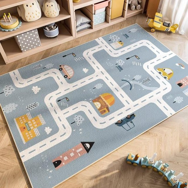 JGJG Kristall Flor Fußball Spielteppich für Kinderzimmer und Wohnzimmer, blau, B: 120 cm, L: 160 cm, waschbar und rutschfest - Bild 1