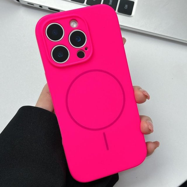 Yiran Magnetische Flüssigsilikon Hülle mit Linsenschutz für iPhone 12 bis 16 Pro Max in Pink - Bild 1