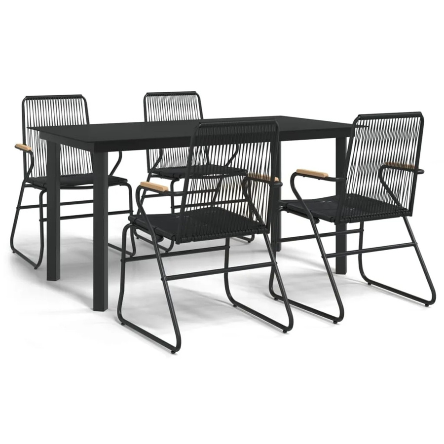 vidaXL 5-teilige Garten-Essgruppe aus schwarzem PVC-Rattan mit Glastisch und Teakholz-Elementen - Bild 2