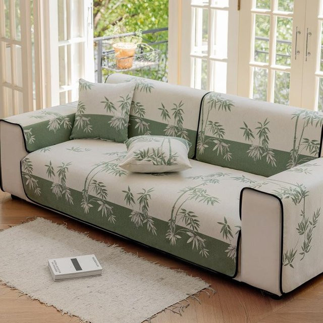 Rutschfestes Chenille-Sofa-Kissen mit floralem Design und Leder-Sofabezug, B/B: 90 x 70 cm - Bild 1