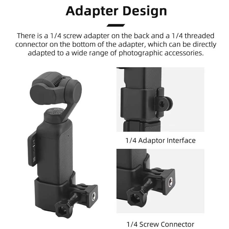 BRDRC Erweiterungshalterung für DJI Pocket 3 Zubehör in Schwarz mit 1/4-Zoll-Schraubenloch und Zweiklauen-Schnittstellenadapter - Bild 2