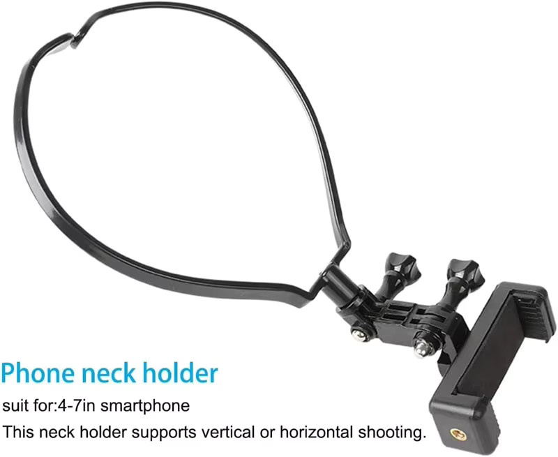 NMEGOU Tragbarer Hals-Telefonständer in Schwarz, Universelles hängendes Stativ für iPhone und Samsung sowie GoPro, Freihändiger Selfie-Stick und Einbeinstativ - Bild 4