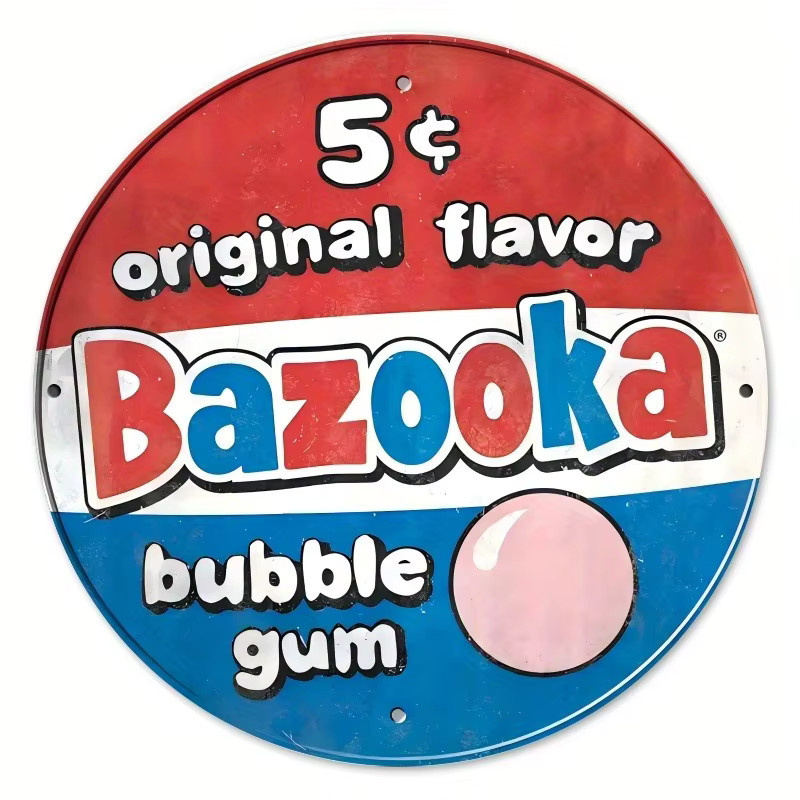 Vintage Bazooka Bubble Gum Schild von Desperate Enterprises – Runde Wanddekoration aus Holz in Multicolour für Bar, Café oder Küche - Bild 2