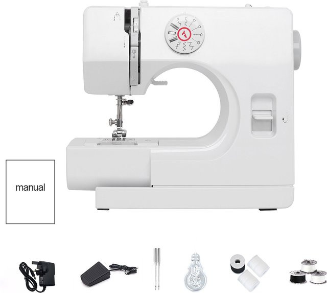 LetCartMaker Elektrische Mini-Nähmaschine in Weiß mit 12 Stichen und Fußpedal - Bild 1