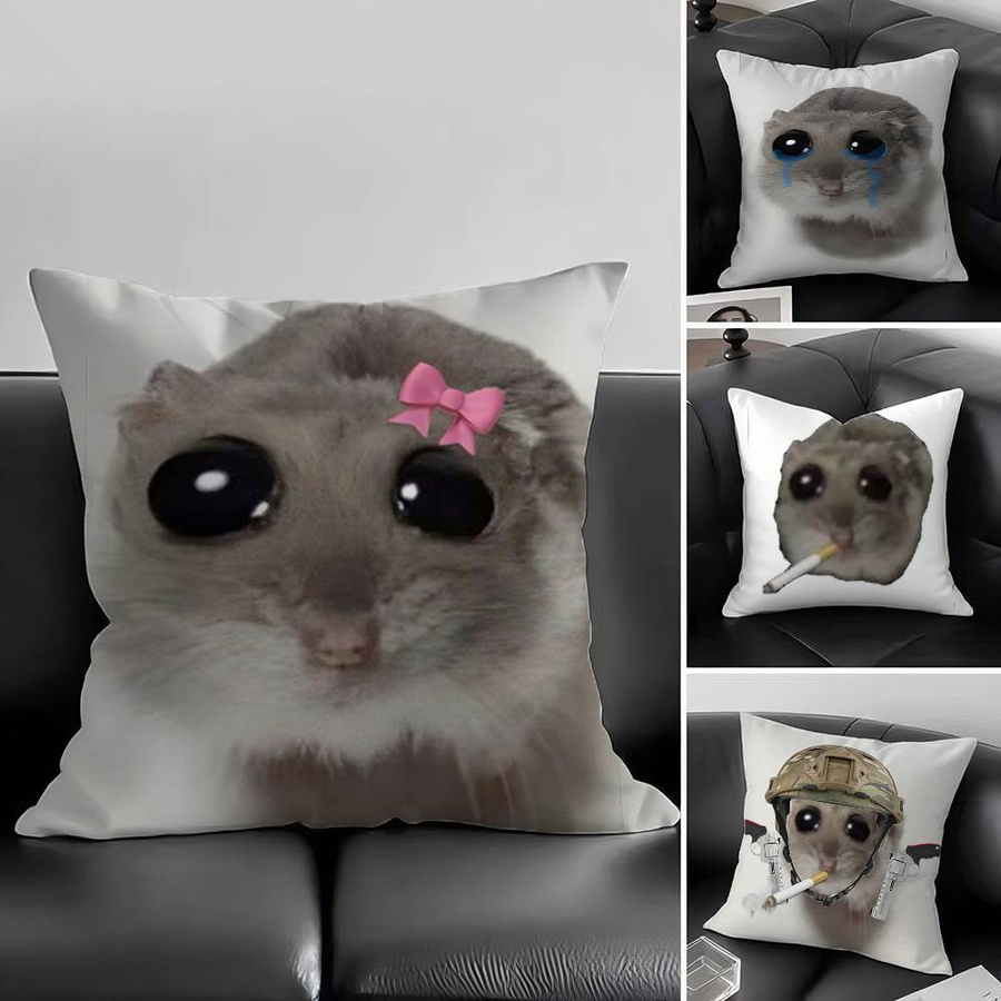 GUOYU HOMEDECOR Kissenbezug mit lustigem Hamster Meme Motiv, quadratisch, Multicolour, B/B/B: 40,64 x 40,64 x 40,64 cm - Bild 1