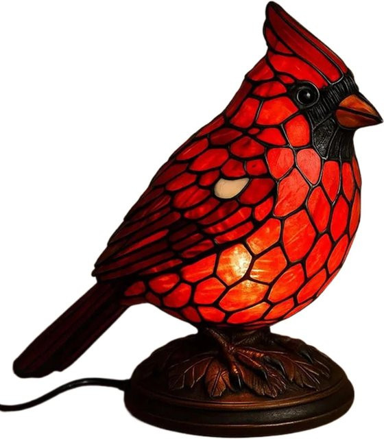 Realistische Vogel Nachttischlampe aus Harz in Rot und Braun für das Kinderzimmer - Bild 1