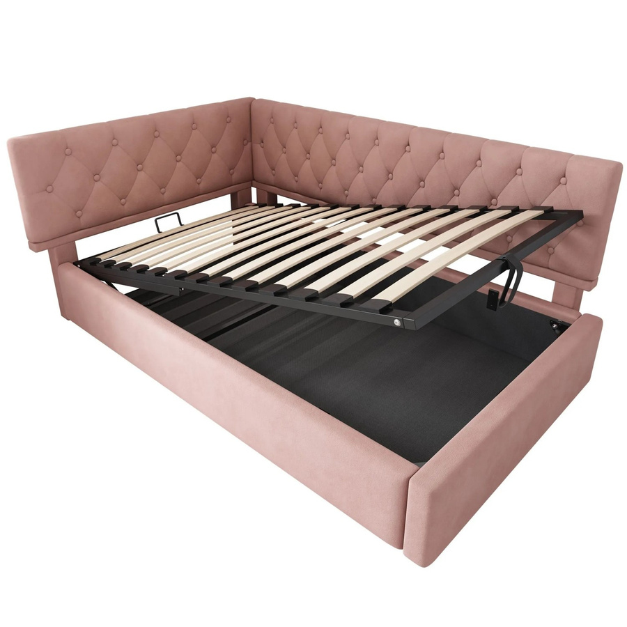 Merax Daybett mit Hydraulik-Stauraum und Polsterung in Rosa, B/T/H: 90 x 200 x 100 cm - Bild 2