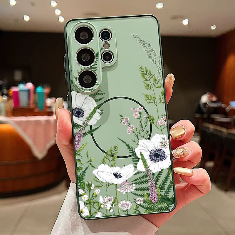 Magnetische Handyhülle mit Blumen- und Blattmuster für Samsung Galaxy S25 S26 Ultra Edge S24 S23 FE A17 A56 A37 A16 A55 A15 A36 A55 Cover in Schwarz - Bild 3