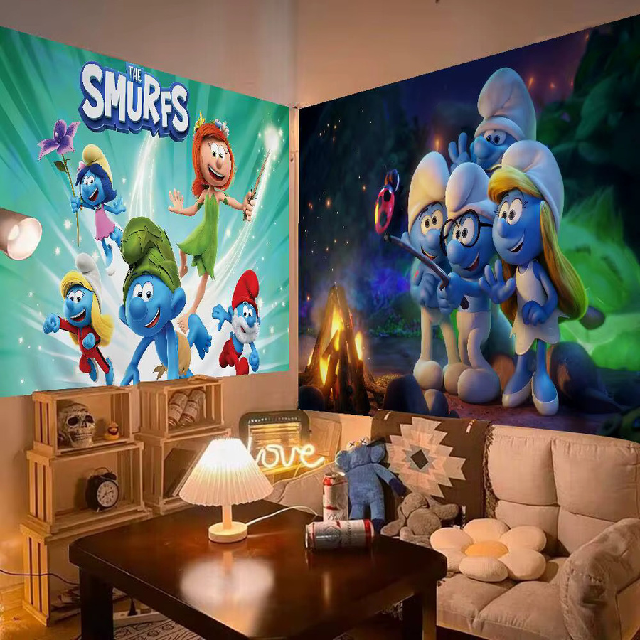 Potdemiel Smurfs Cartoon Wandteppich im Bohemian Mandala Design - Bild 5