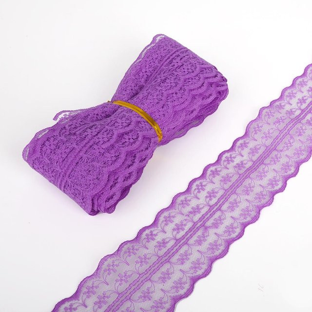 Home Craftdiy Besticktes Spitzenband aus Baumwolle in Violett, Breite: 4,5 cm - Bild 1