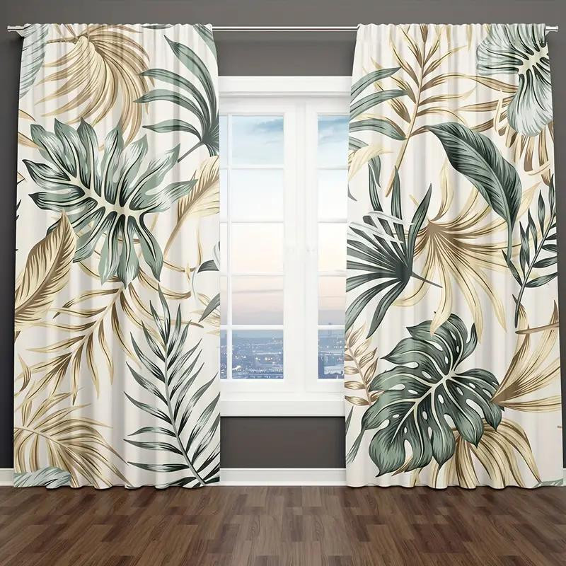 2er-Set Vorhang mit Palmenblattdruck von Household supplies MH, halbtransparent, B: 150 cm, H: 166 cm, mehrfarbig - Bild 2