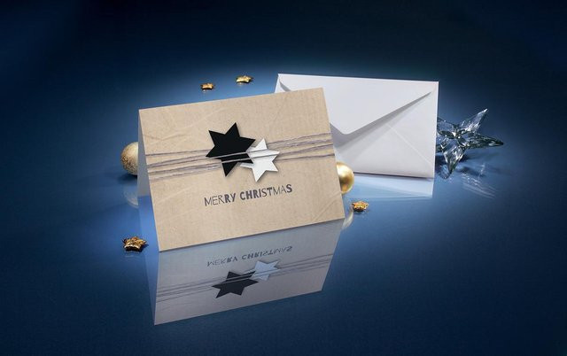 sigel Weihnachtskarte Christmas Wrapping A6 mit Merry Christmas Schriftzug in Weiß, Beige und Schwarz - Bild 1