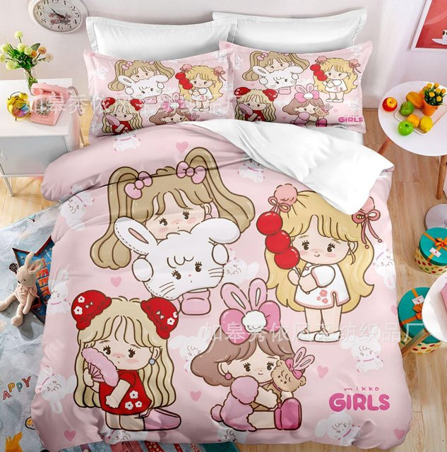 Kawaii MIKKO Bettwäscheset mit Cartoon-Tierprint, 2-teilig, Farbe: Pink, Material: Mikrofaser, B/H: 135 x 200 cm - Bild 1