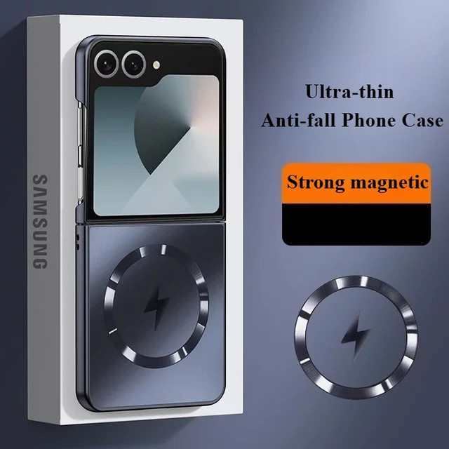 Galvanisierte AG Frosted Matte Magnet Wireless Ladehülle für Samsung Galaxy Z Flip 7FE 6 5 4 3 in Grau, schlanke sturzsichere Schutzhülle - Bild 1