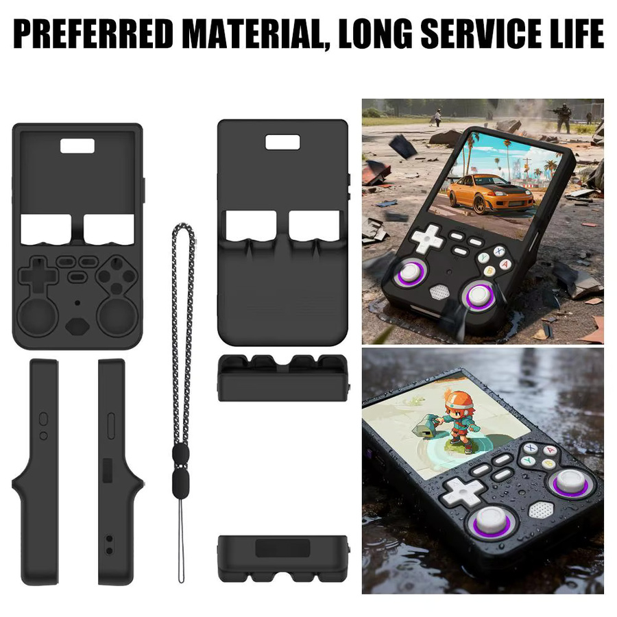 Silikon Schutzhülle mit Lanyard für R36 ULTRA Handheld Spielkonsole in Schwarz, stoßfest und kratzfest - Bild 4