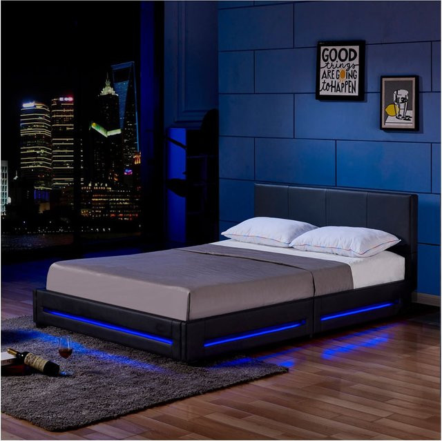 HOME DELUXE LED Bett ASTEROID gepolstert in Schwarz B/T/H: 140 x 200 cm - Bild 1