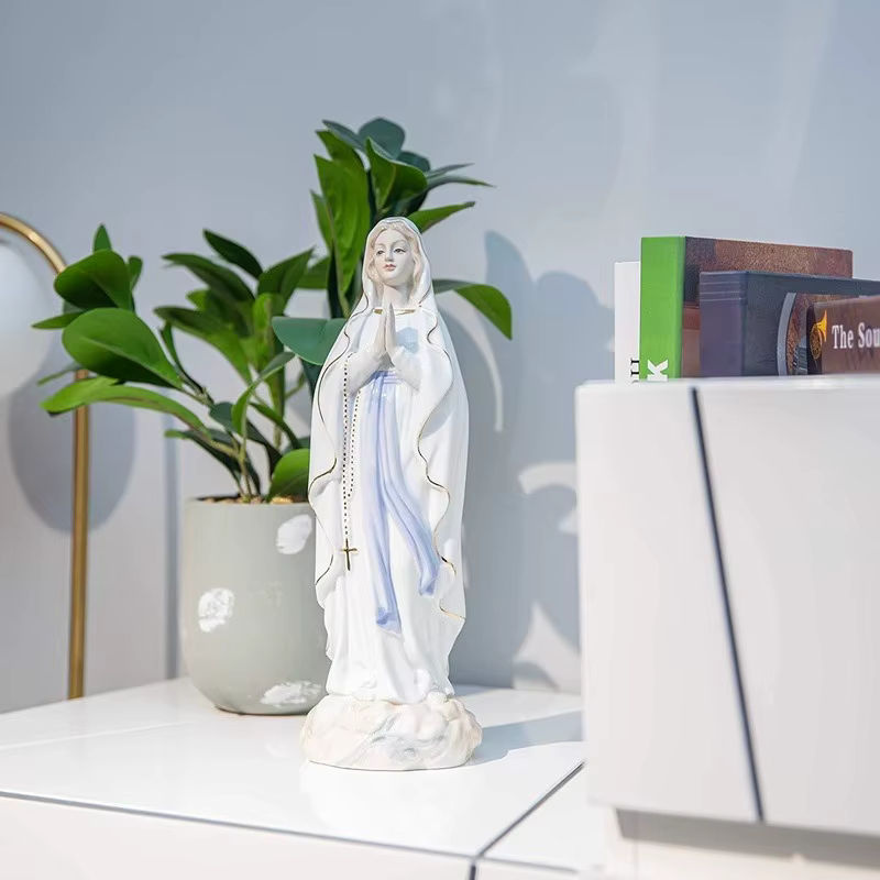 Katholische Statue Unsere Liebe Frau von Lourdes aus weißer Keramik, Höhe: 30 cm - Bild 3