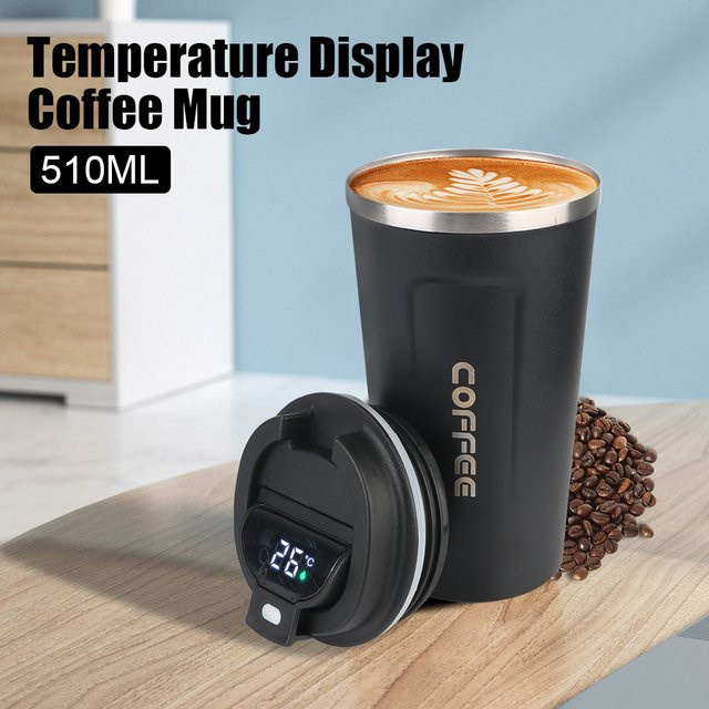 NICEYARD Thermoskanne mit Temperaturanzeige und auslaufsicherem Verschluss, 510 ml, in Schwarz oder Weiß - Bild 1