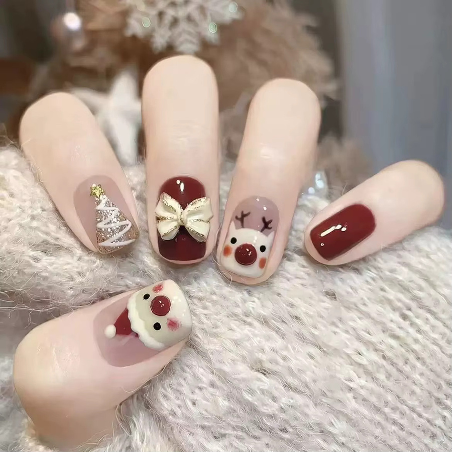 YADORNOS Künstliche Nägel zum Aufdrücken, Rot, Hirsch-Design, Damen, Glänzend - Bild 3