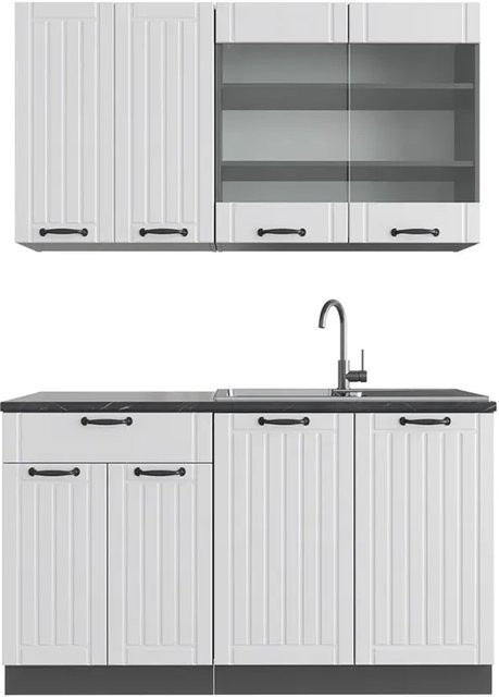 Vicco Küchenzeile Fame-Line Single Einbauküche im Landhausstil, Breite: 140 cm, Weiß/Anthrazit - Bild 2