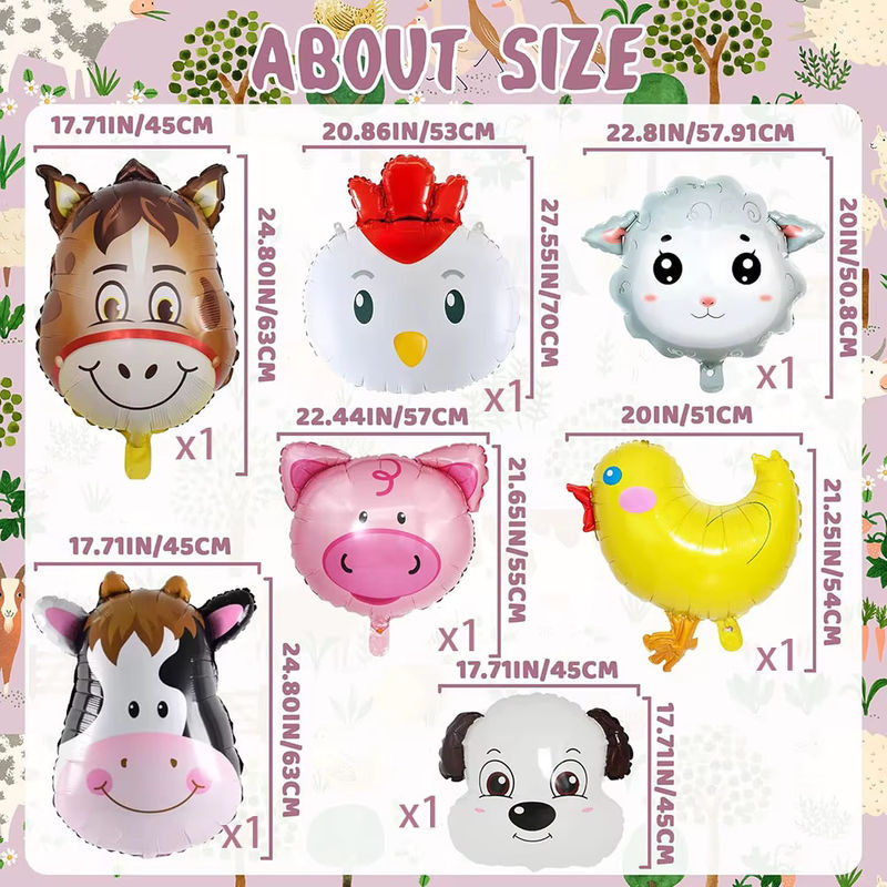 Mehrfarbiges Bauernhof-Ballon-Set zur Geburtstagsdekoration für Kinder mit Kuh, Esel, Schaf, Schwein und Huhn - Bild 2