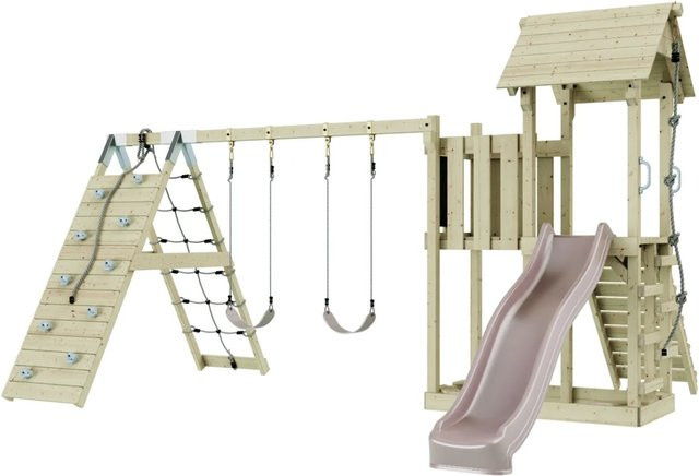 PolarPlay OutdoorToys Spielturm Roskilde mit Kinderschaukel in Altrosa - Bild 1