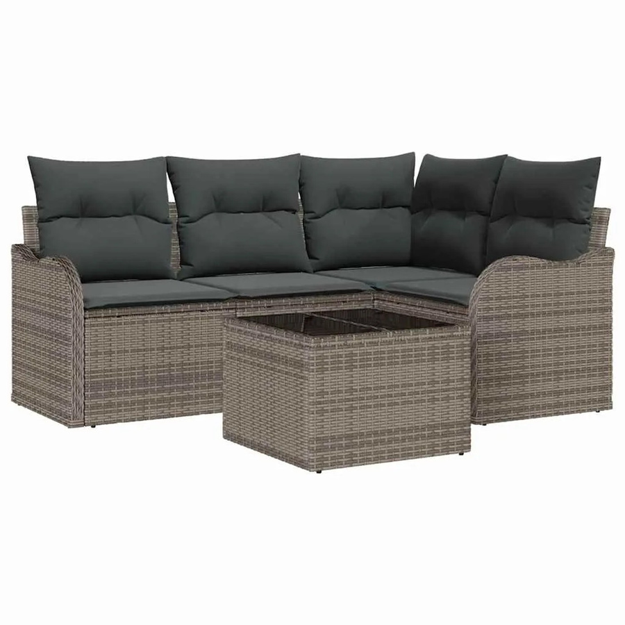 vidaXL 4-teiliges Garten Sofa Set aus Poly-Rattan in Schwarz mit Kissen und L-Form - Bild 2