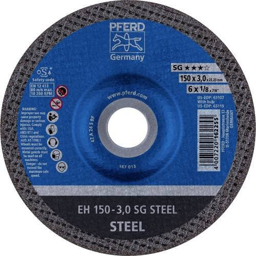PFERD Trennscheibe EH 150-3,0 SG STEEL gekröpft für Stahl, Blau, Durchmesser: 150 mm, Breite: 3,0 mm, Bohrung: 22,23 mm, 25 Stück - Bild 1