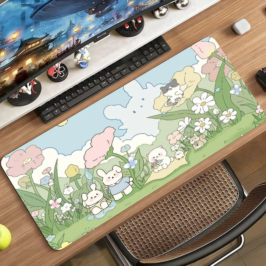 Rutschfestes Anime Mauspad mit rosa Kaninchen Design als Schreibtischunterlage für PC und Laptop in Pink und Multicolour - Bild 3