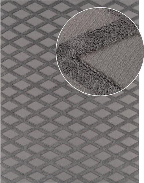 Waschbarer Teppich Utah in Anthrazit mit Rautenmuster, B/T: 80 x 150 cm - Bild 1
