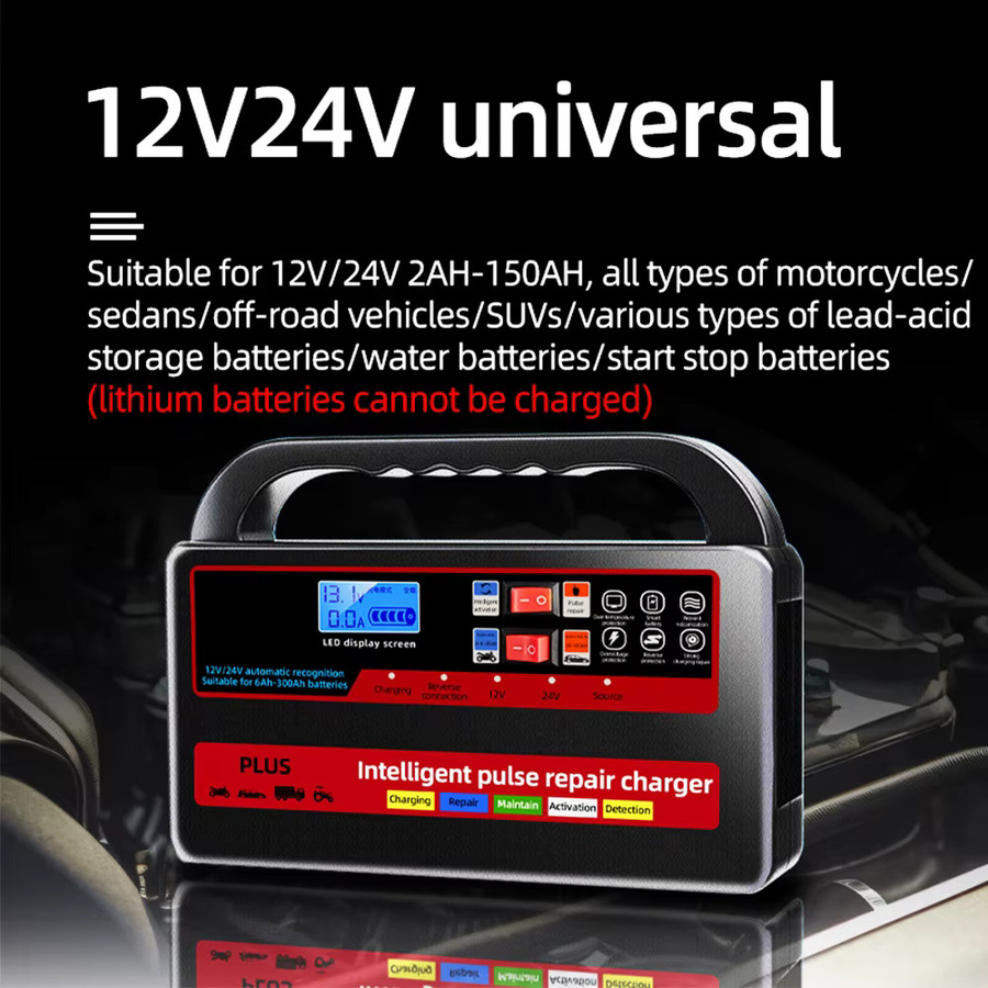 Intelligentes Puls-Ladegerät für Auto und Motorrad mit Digital-LCD-Display, 12V/24V, Schwarz - Bild 2
