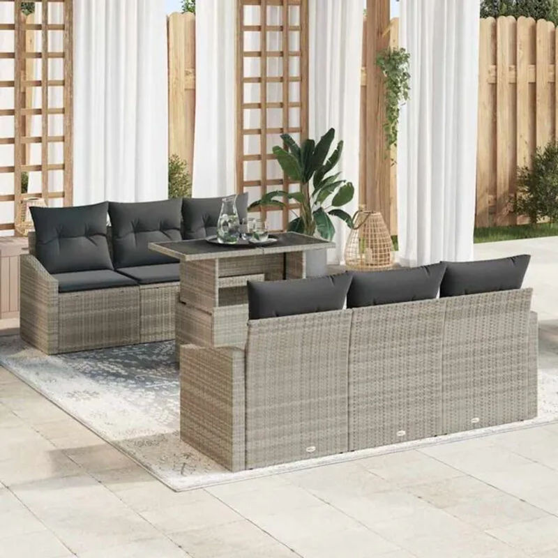 Vidaxl Garten-Sofa-Set aus Polyrattan mit 7-teiligem Kissen-Set in Grau, Modernes Loungemöbel, B/T/H: 100 x 55 x 73 cm - Bild 1