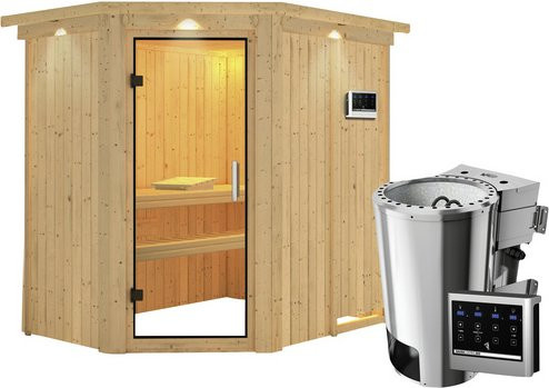 Karibu Sauna Wenden aus Fichtenholz mit 3,6 kW Saunaofen und externer Steuerung für 3 Personen, beige, B/T/H: 210,0 x 202,0 x 165,0 cm - Bild 1