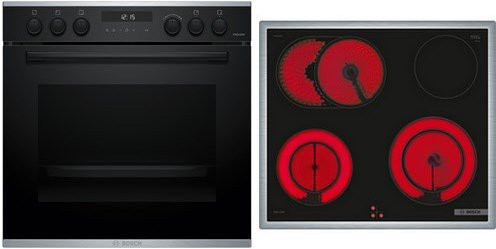 Bosch Herdset MKH65SP2 mit Backofen HEH278BB3 und Kochfeld NKH645GA2M in Schwarz/Edelstahl - Bild 1
