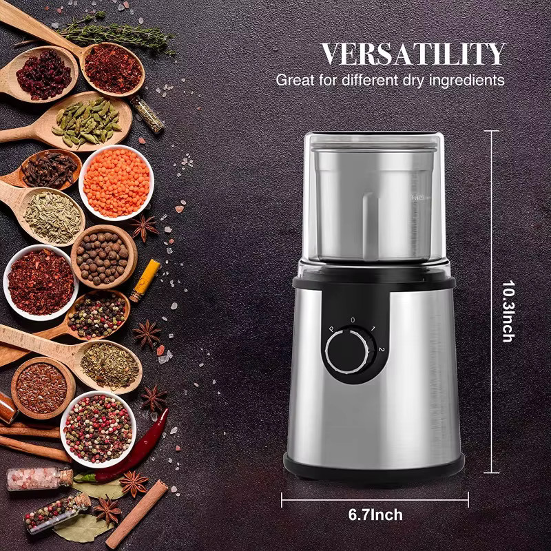 Enerburg Elektrische Mini Kaffeemühle aus Edelstahl in Silber, professioneller tragbarer Mahler für Kaffeebohnen und Sojabohnen - Bild 3