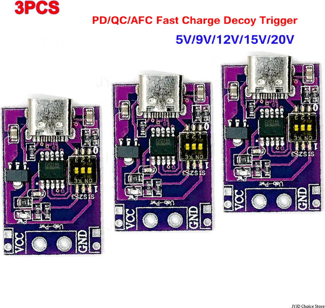 3 Stück JYJDDIY CH224K Modul USB-C zu DC Schnellladeauslöser für QC AFC PD2.0 PD3.0 mit 5V 9V 12V 15V 20V Spoof Scam Schadeldetektor - Bild 1