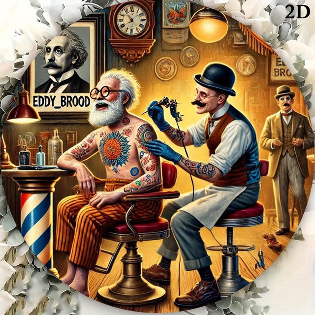 Potdemiel Vintage Tattoo Friseursalon Wandkunst aus Metall, rund, Mehrfarbig, Durchmesser: 19,81 cm - Bild 1